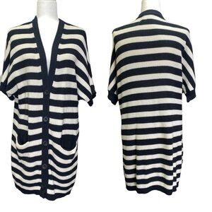 Cabi Black/White Striped Whistle Cardigan Sweater‎
